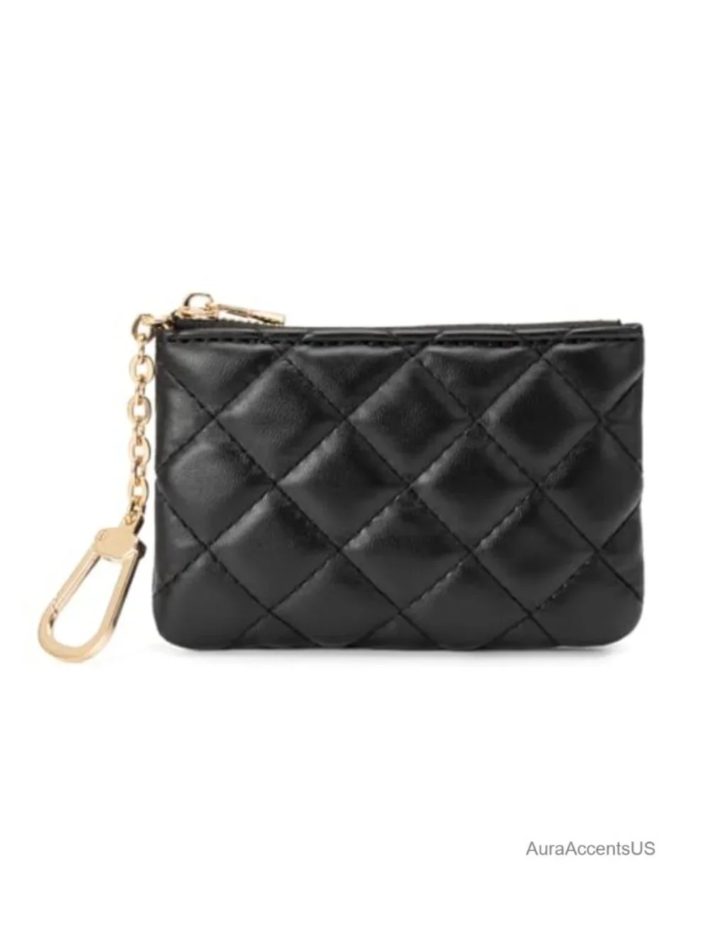 Quilted PU Leather Coin Purse with Keychain - Small Change Pouch & Card Holder